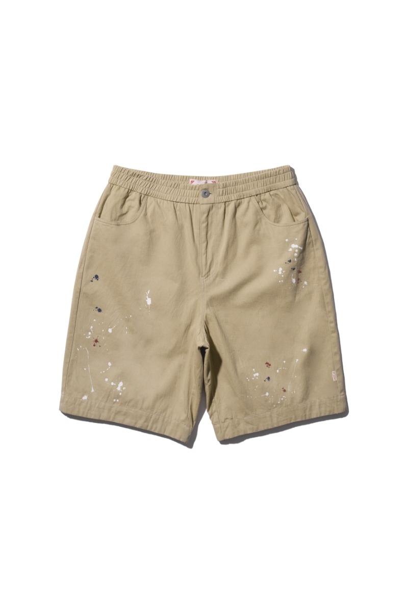SPLATER PAINTED COTTON SHORTS-BEIGE