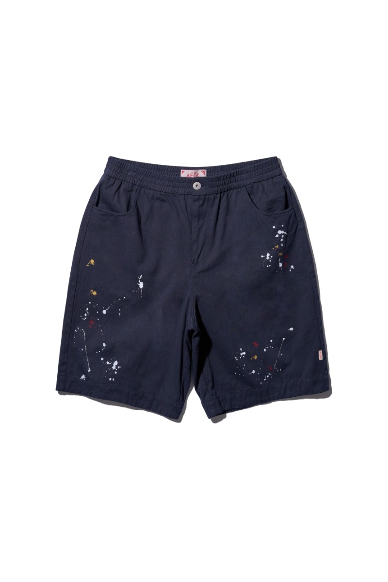 SPLATER PAINTED COTTON SHORTS-NAVY